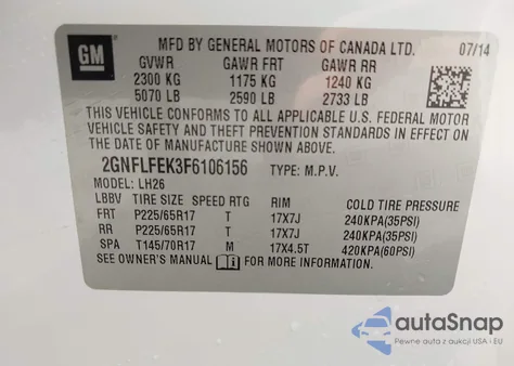 2015 Chevrolet Equinox 1Lt из США, поврежденный, VIN 2GNFLFEK3F6106156